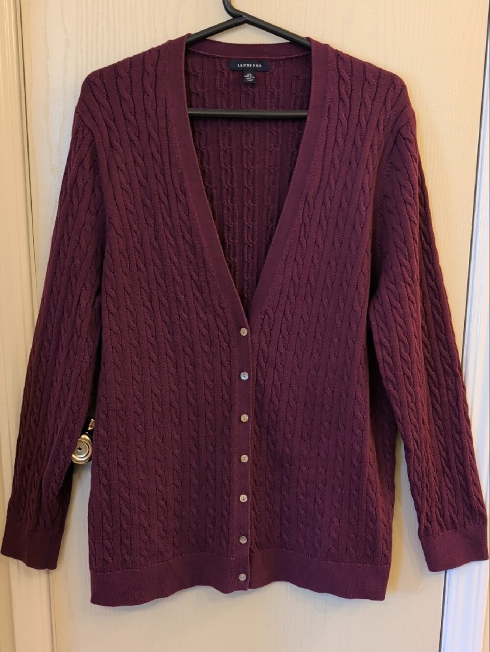 Lands’ End Women’s Cable-Knit Button Cardigan | 2X | Plum 100% Cotton Sweater